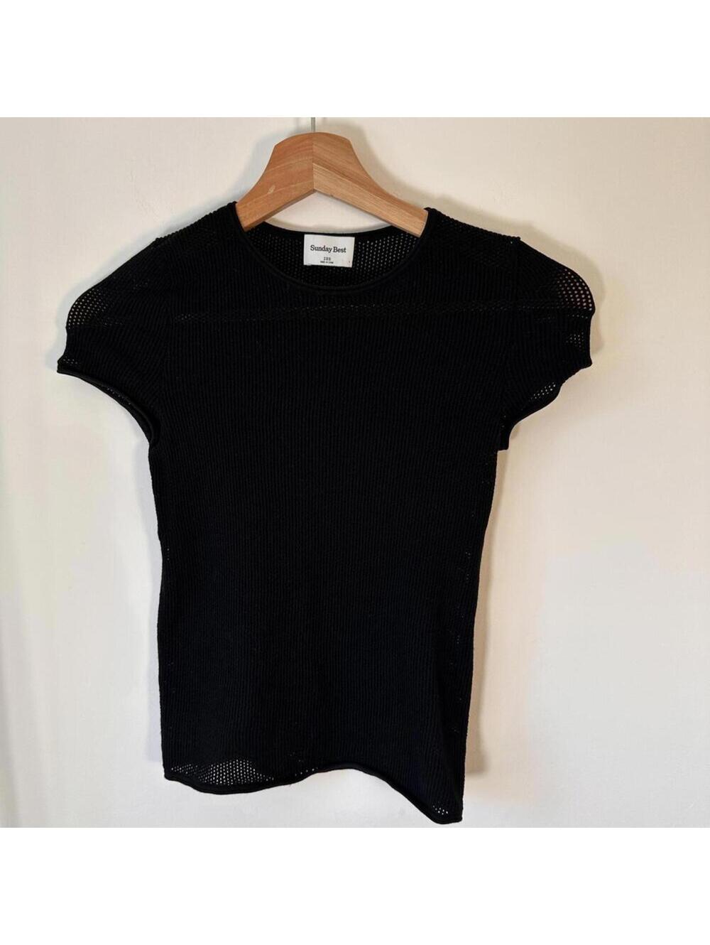 Sunday Best Aritzia Black Mesh Knit Top XXS Fishnet Sheer Cap Sleeve